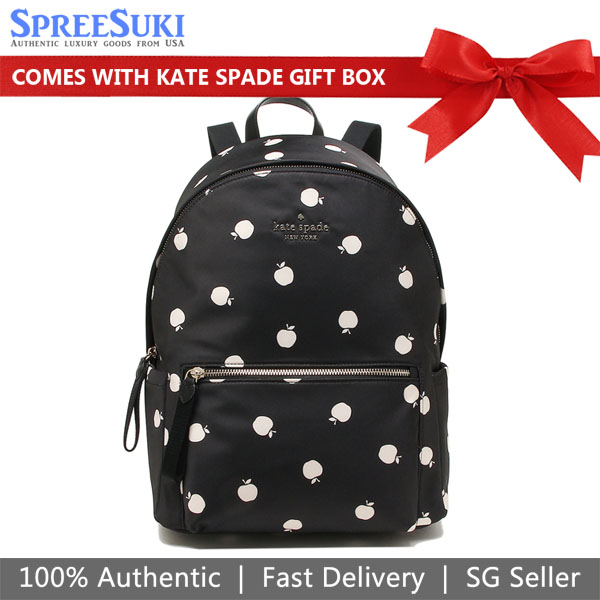 Kate Spade Backpack In Gift Box Chelsea Little Better Nylon Large Backpack Black # K9248